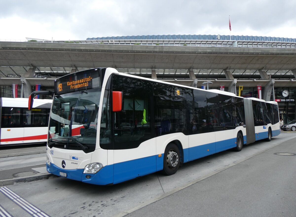 (263'640) - VBL Luzern - Nr. 192/LU 15'502 - Mercedes am 9. Juni 2024 beim Bahnhof Luzern 