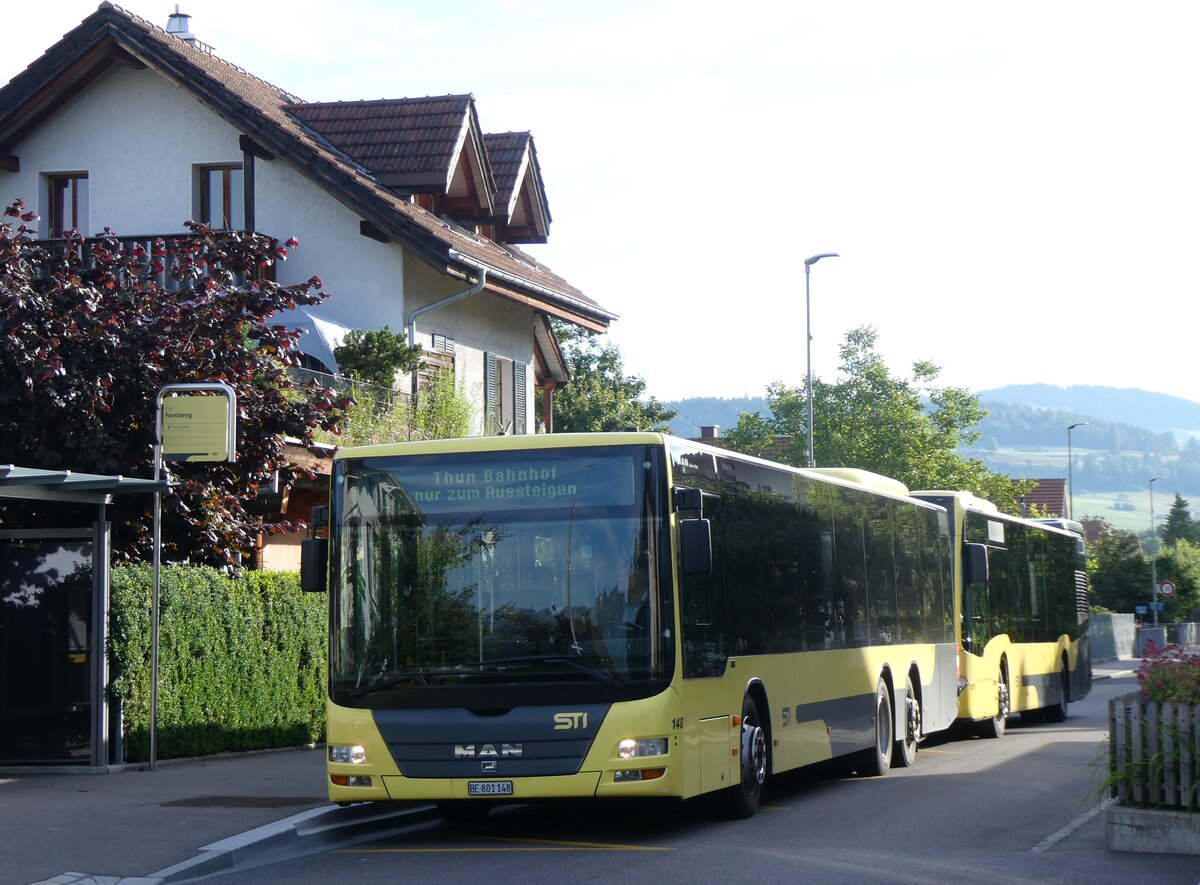 (263'788) - STI Thun - Nr. 148/BE 801'148 - MAN am 18. Juni 2024 in Thun-Lerchenfeld, Forstweg