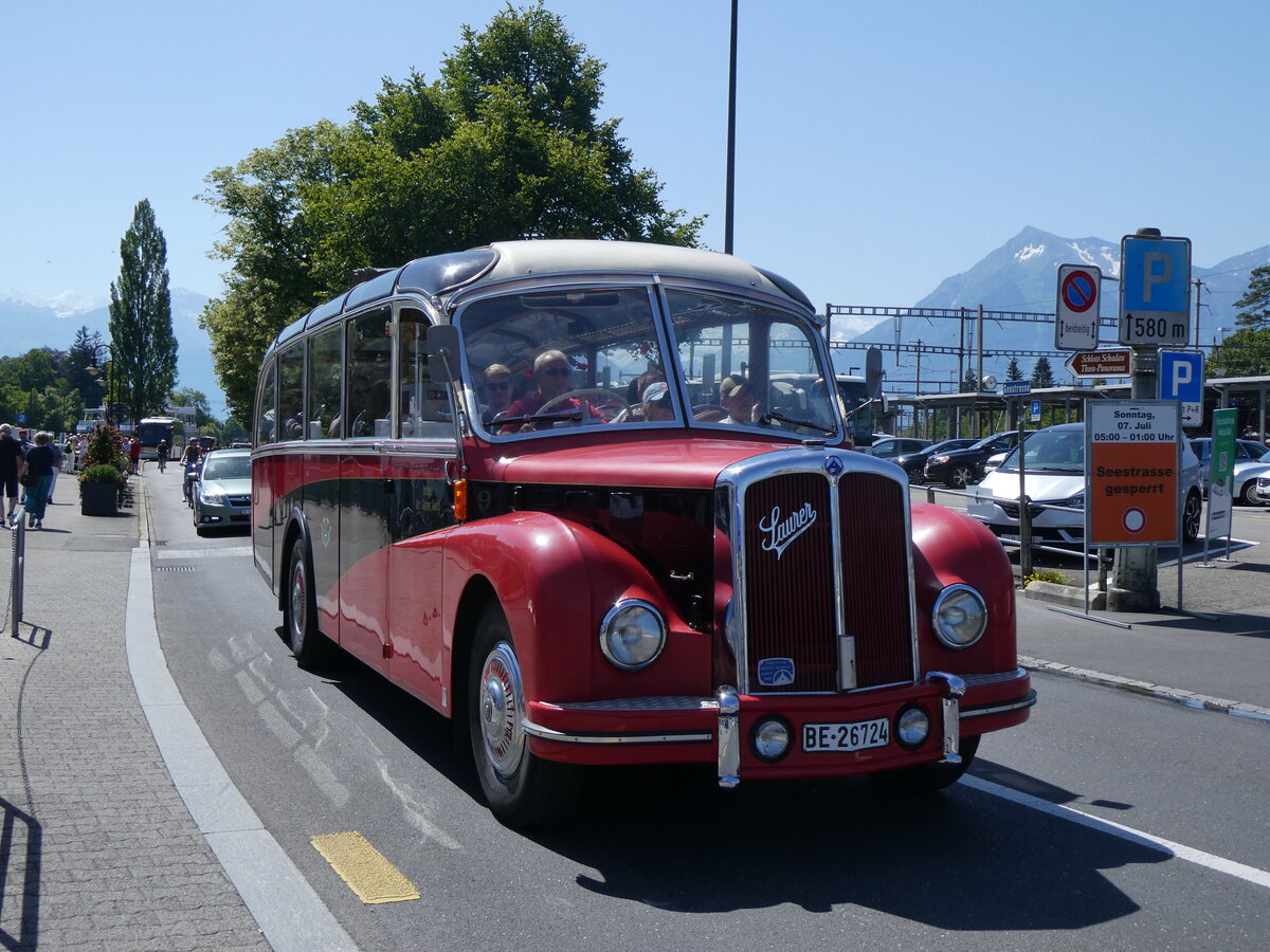 (263'816) - Gafner, Gwatt - Nr. 9/BE 26'724 - Saurer/R&J (ex ASKA Aeschi Nr. 9) am 19. Juni 2024 beim Bahnhof Thun