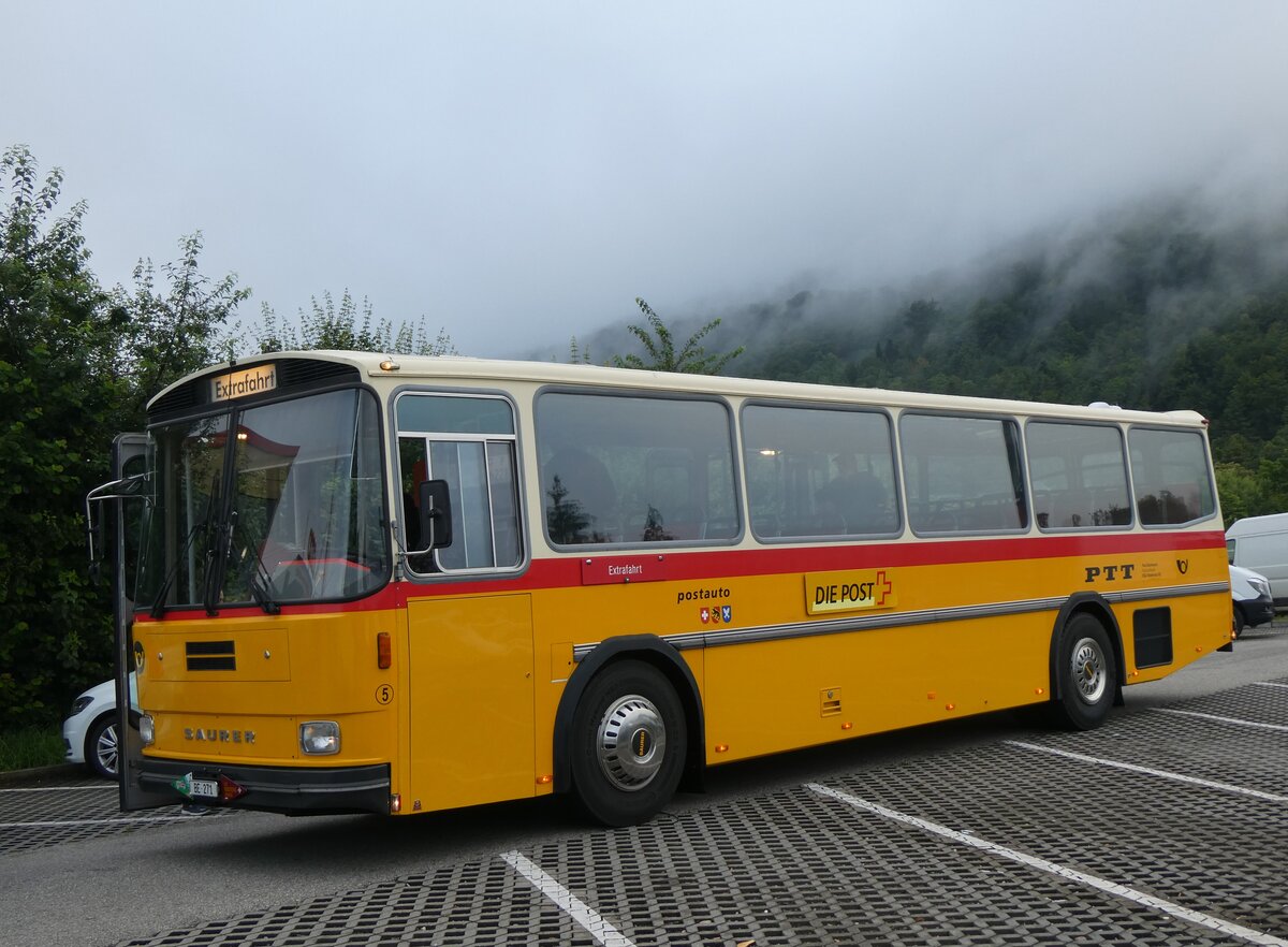 (263'849) - Bachmann, Nieder�nz - Nr. 5/BE 271 - Saurer/T�scher (ex W�thrich, Ursenbach; ex Sch�rch, Gutenburg Nr. 5; ex Engeloch, Riggisberg Nr. 5/PID 3309; ex P 25'668) am 22. Juni 2024 in Rothrist, Coop-Tankstelle