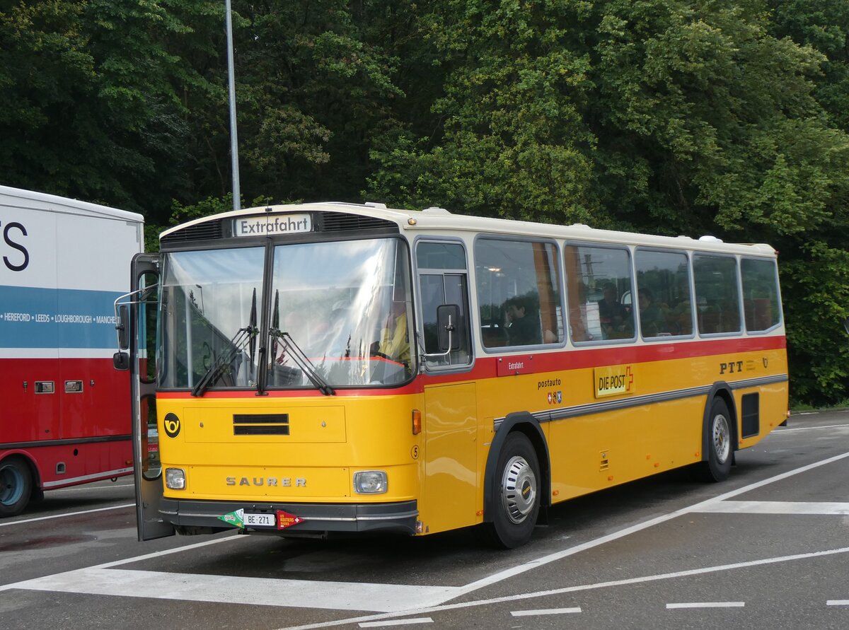 (263'855) - Bachmann, Nieder�nz - Nr. 5/BE 271 - Saurer/T�scher (ex W�thrich, Ursenbach; ex Sch�rch, Gutenburg Nr. 5; ex Engeloch, Riggisberg Nr. 5/PID 3309; ex P 25'668) am 22. Juni 2024 in K�lliken, Rastst�tte