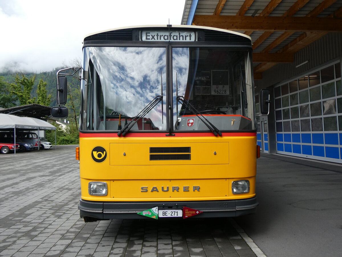 (263'874) - Bachmann, Nieder�nz - Nr. 5/BE 271 - Saurer/T�scher (ex W�thrich, Ursenbach; ex Sch�rch, Gutenburg Nr. 5; ex Engeloch, Riggisberg Nr. 5/PID 3309; ex P 25'668) am 22. Juni 2024 in N�fels, FBW-Museum