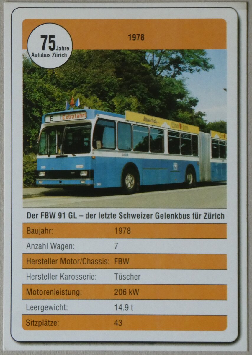 (264'215) - Karte mit 75 Jahre Autobus Z�rich mit VBZ-FBW Nr. 565 am 30. Juni 2024 in Thun
