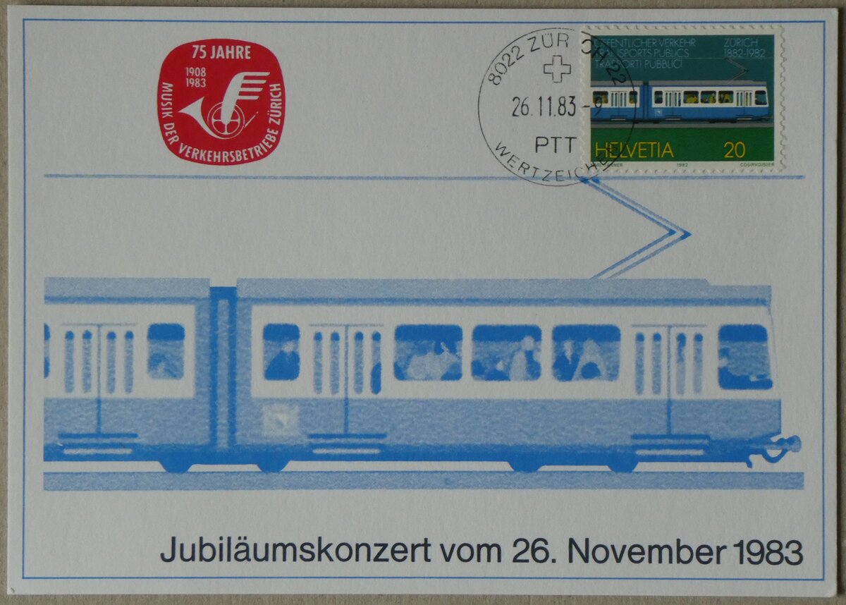 (264'217) - Karte f�r VBZ-Jubil�umskonzert vom 26. November 1983 am 30 Juni 2024 in Thun
