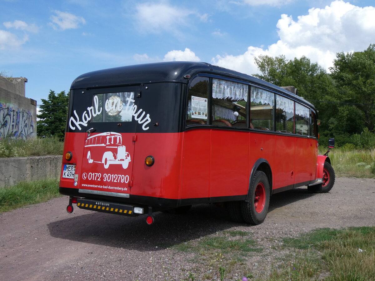 (264'615) - Raab, Bad D�rrenberg - MER-K 49H - Saurer/Saurer (ex VDZ/Landerlebniswelt, Bad D�rrenberg; ex Fankhauser, CH-Arzier; ex AFA Adelboden/CH Nr. 15; ex P 23'052; ex P 2076) am 10. Juli 2024 in Kreypau, Unvollendete Br�cke