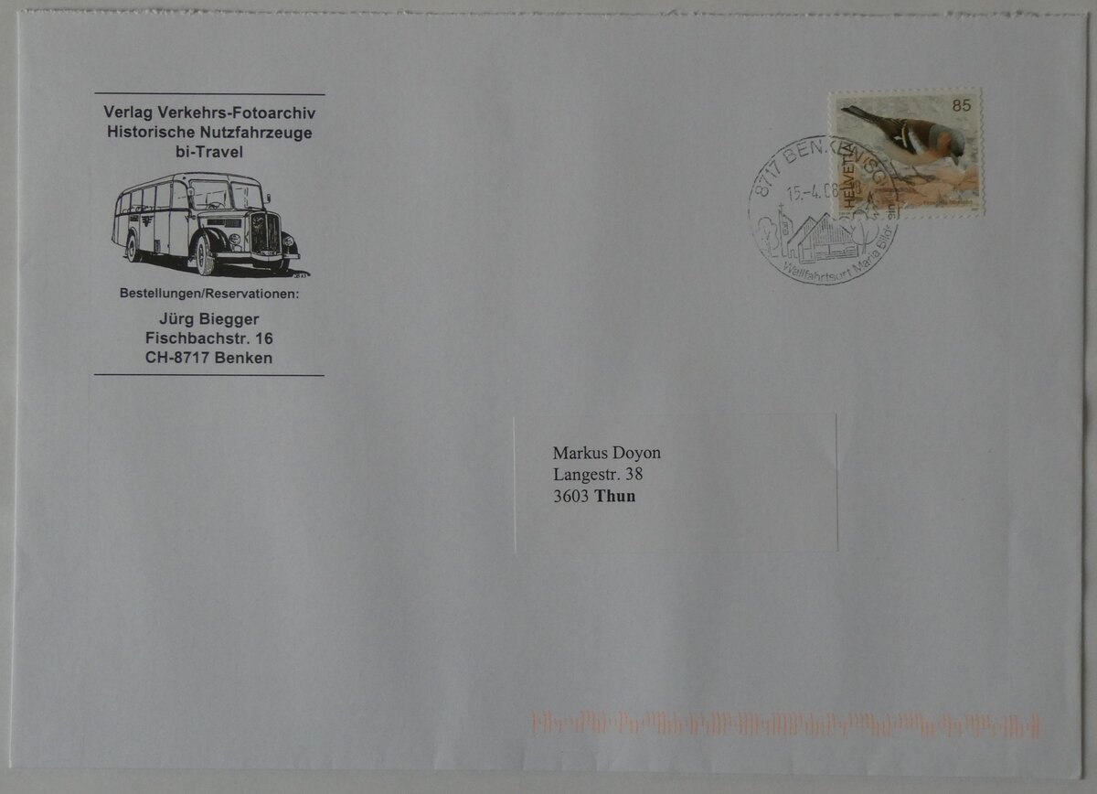 (264'799) - Biegger-Briefumschlag vom 15. April 2008 am 14. Juli 2024 in Thun