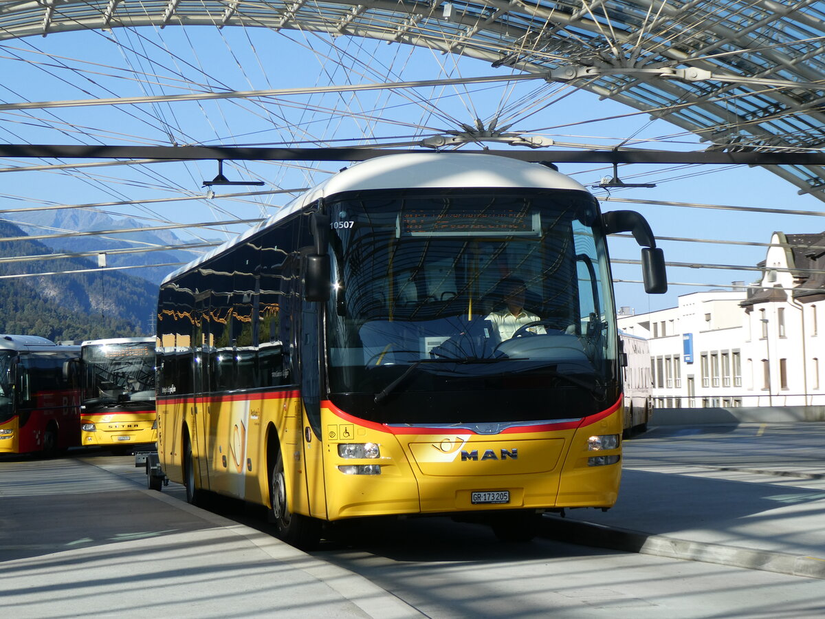 (266'209) - PostAuto Graub�nden - GR 173'205/PID 10'507 - MAN am 27. August 2024 in Chur, Postautostation