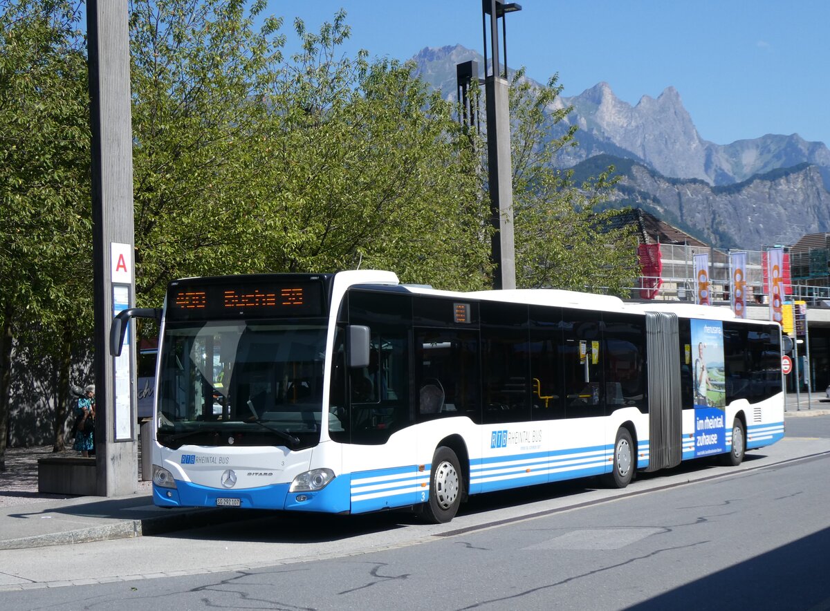 (266'257) - RTB Altst�tten - Nr. 3/SG 292'107 - Mercedes am 27. August 2024 beim Bahnhof Sargans