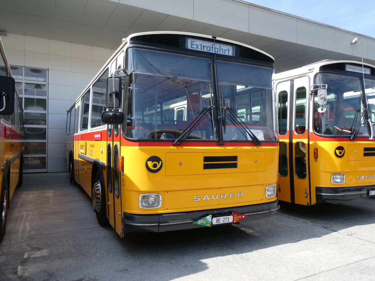 (266'436) - Bachmann, Nieder�nz - Nr. 5/BE 271 - Saurer/T�scher (ex W�thrich, Ursenbach; ex Sch�rch, Gutenburg Nr. 5; ex Engeloch, Riggisberg Nr. 5/PID 3309; ex P 25'668) am 31. August 2024 in Oberkirch, CAMPUS Sursee