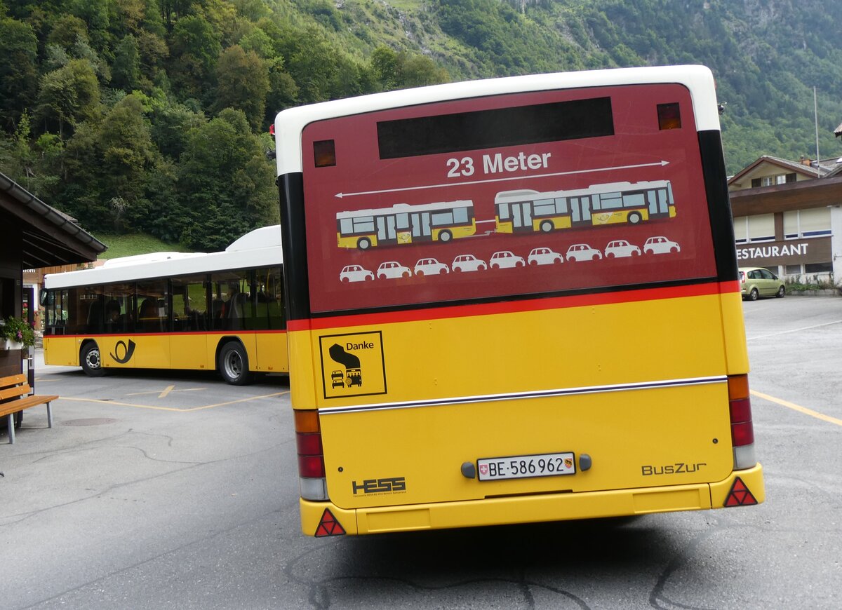 (266'611) - PostAuto Bern - BE 586'962/PID 10'298 - Lanz+Marti/Hess Personenanh�nger (ex BE 297'265; ex VBL Luzern Nr. 308) am 3. September 2024 in Stechelberg, Hotel
