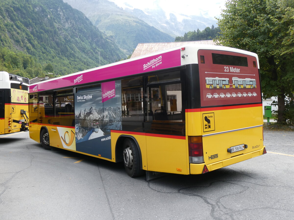 (266'612) - PostAuto Bern - BE 586'962/PID 10'298 - Lanz+Marti/Hess Personenanh�nger (ex BE 497'265; ex VBL Luzern Nr. 308) am 3. September 2024 in Stechelberg, Hotel