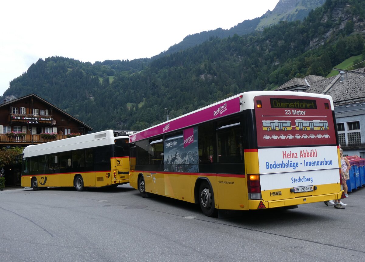 (266'624) - PostAuto Bern - BE 499'063/PID 10'299 - Lanz+Marti/Hess Personenanh�nger (ex VBL Luzern Nr. 310) am 3. September 2024 beim Bahnhof Lauterbrunnen