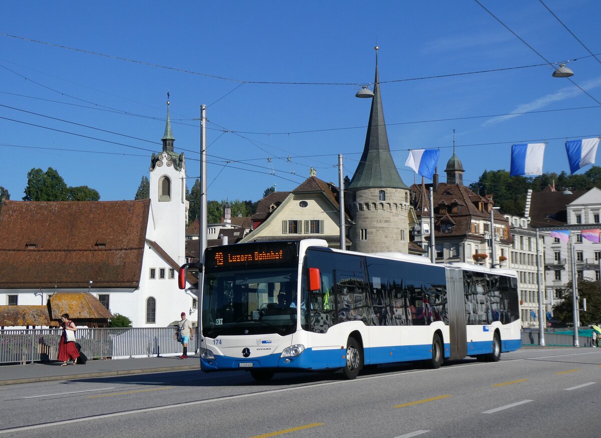 (266'708) - VBL Luzern - Nr. 174/LU 249'490 - Mercedes am 7. September 2024 in Luzern, Bahnhofbr�cke