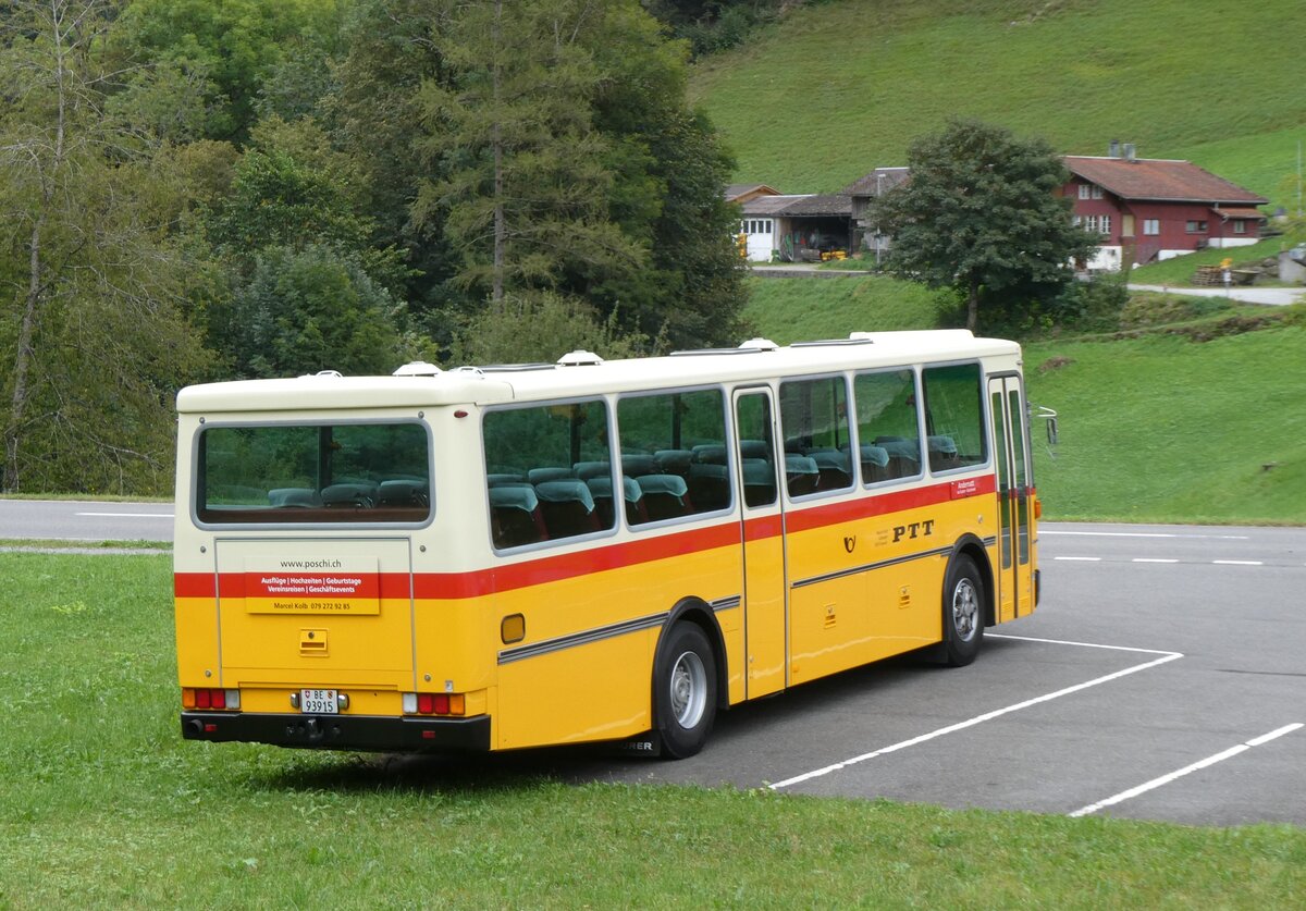 (266'841) - Kolb, Grasswil - Nr. 3/BE 93'915 - Saurer/R&J (ex Schmocker, Stechelberg Nr. 3/PID 2409; ex Schmocker, Stechelberg Nr. 1; ex Gertsch, Stechelberg Nr. 1) am 8. September 2024 in Innertkirchen, Gasthof T�nnler