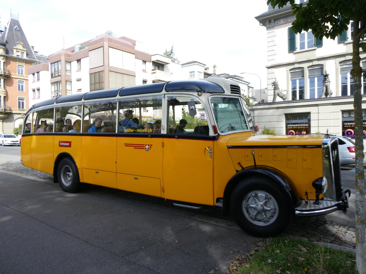 (267'037) - M�ller, Uttigen - BE 14'452 - Saurer/Eggli (ex Tschannen, Arth; ex OPC Ennetb�rgen Nr. 2; ex M+79'513; ex P 23'153; ex P 2240) am 14. September 2024 in Bern, Museum f�r Kommunikation