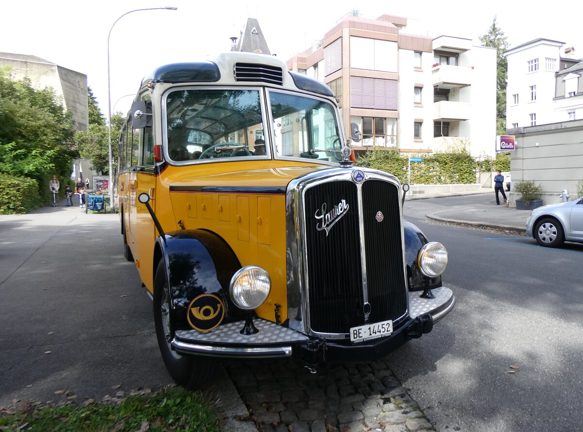 (267'038) - M�ller, Uttigen - BE 14'452 - Saurer/Eggli (ex Tschannen, Arth; ex OPC Ennetb�rgen Nr. 2; ex M+79'513; ex P 23'153; ex P 2240) am 14. September 2024 in Bern, Museum f�r Kommunikation