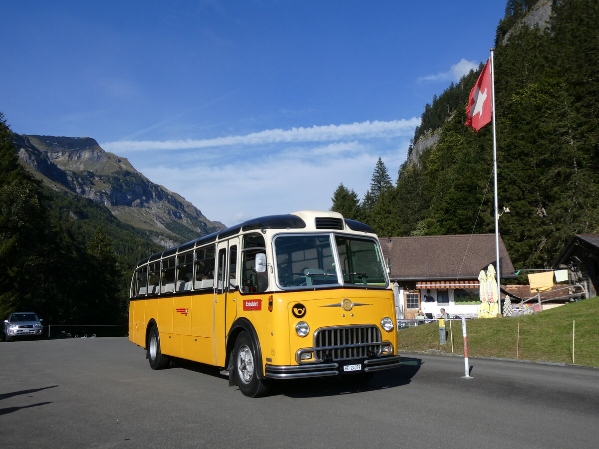 (267'505) - Gast, Reutigen - Nr. 1/BE 24'079 - FBW/FHS (ex Lambach, Gommiswald; ex Hotz, Rickenbach bei Wil/TG; ex P 24'079; ex P 21'579) am 22. September 2024 in Innertkirchen, Wagenkehr