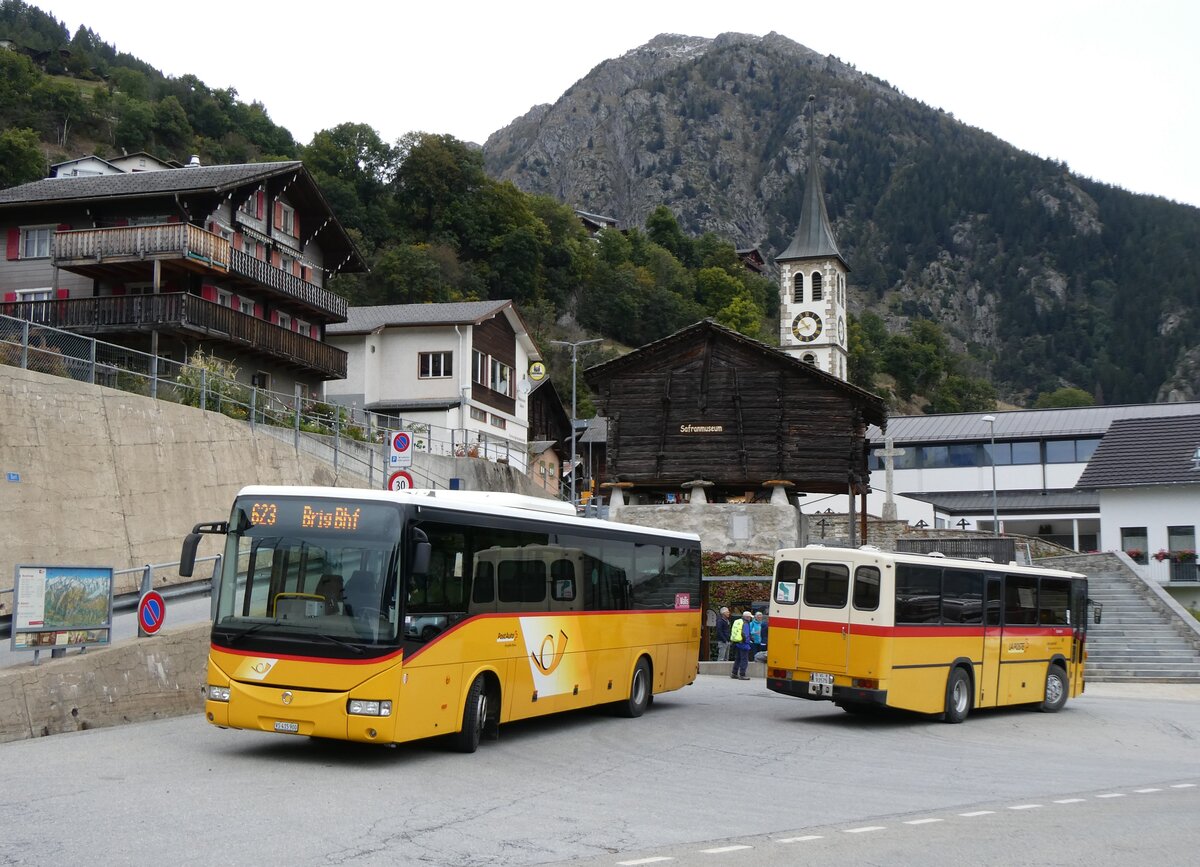(267'759) - PostAuto Wallis - VS 415'900/PID 10'082 - Irisbus + Oser, B�rchen - VS 93'575 - NAW/Lauber (ex Epiney, Ayer PID 1076) am 6. Oktober 2024 in Mund, Dorf