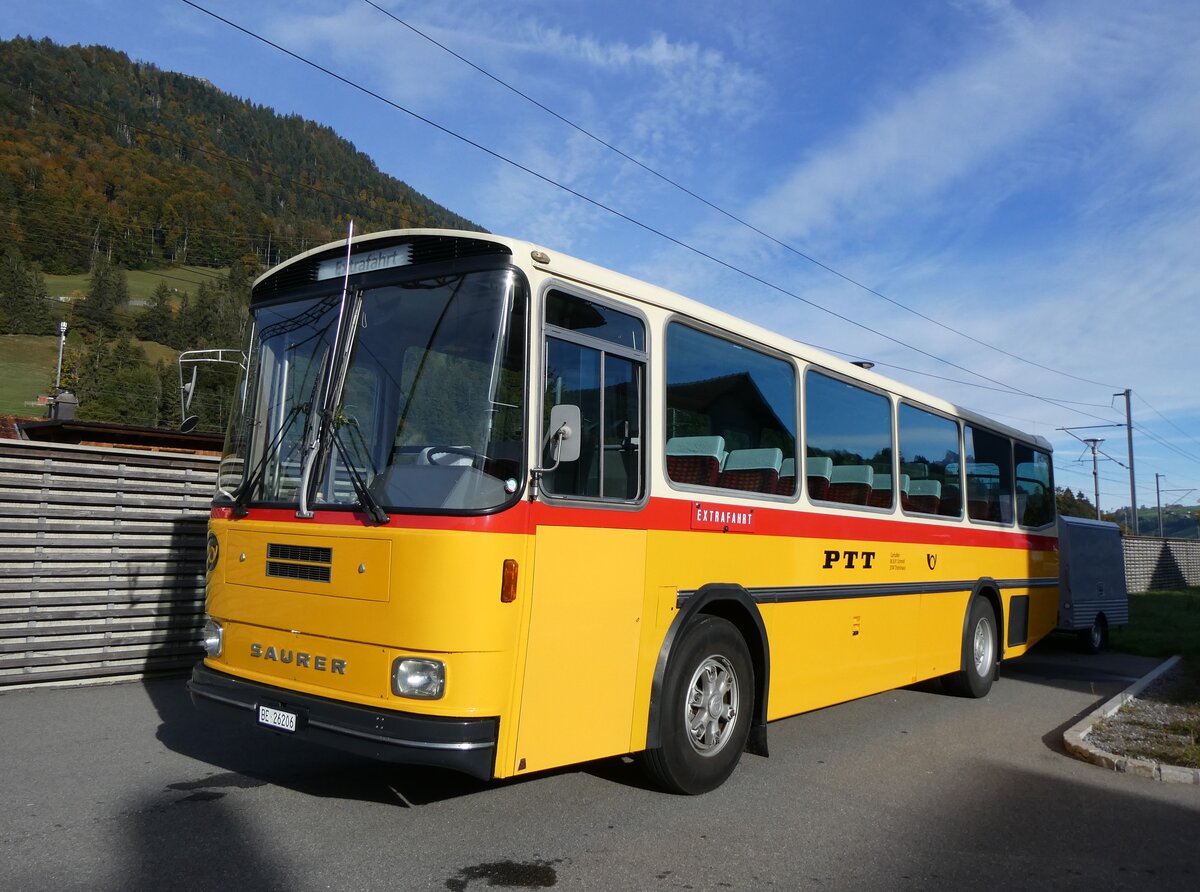 (268'009) - Schmid, Th�rishaus - BE 26'206 - Saurer/T�scher (ex P 24'244) am 12. Oktober 2024 beim Bahnhof Reichenbach
