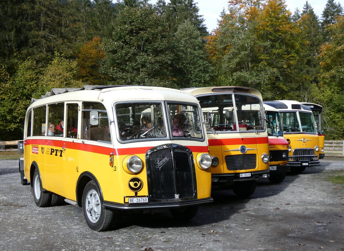 (268'026) - Schmid, Th�rishaus - Nr. 3/BE 26'760 - Saurer/Gangloff (ex Geiger, Adelboden Nr. 3) am 12. Oktober 2024 in Kiental, Loosplattenalp