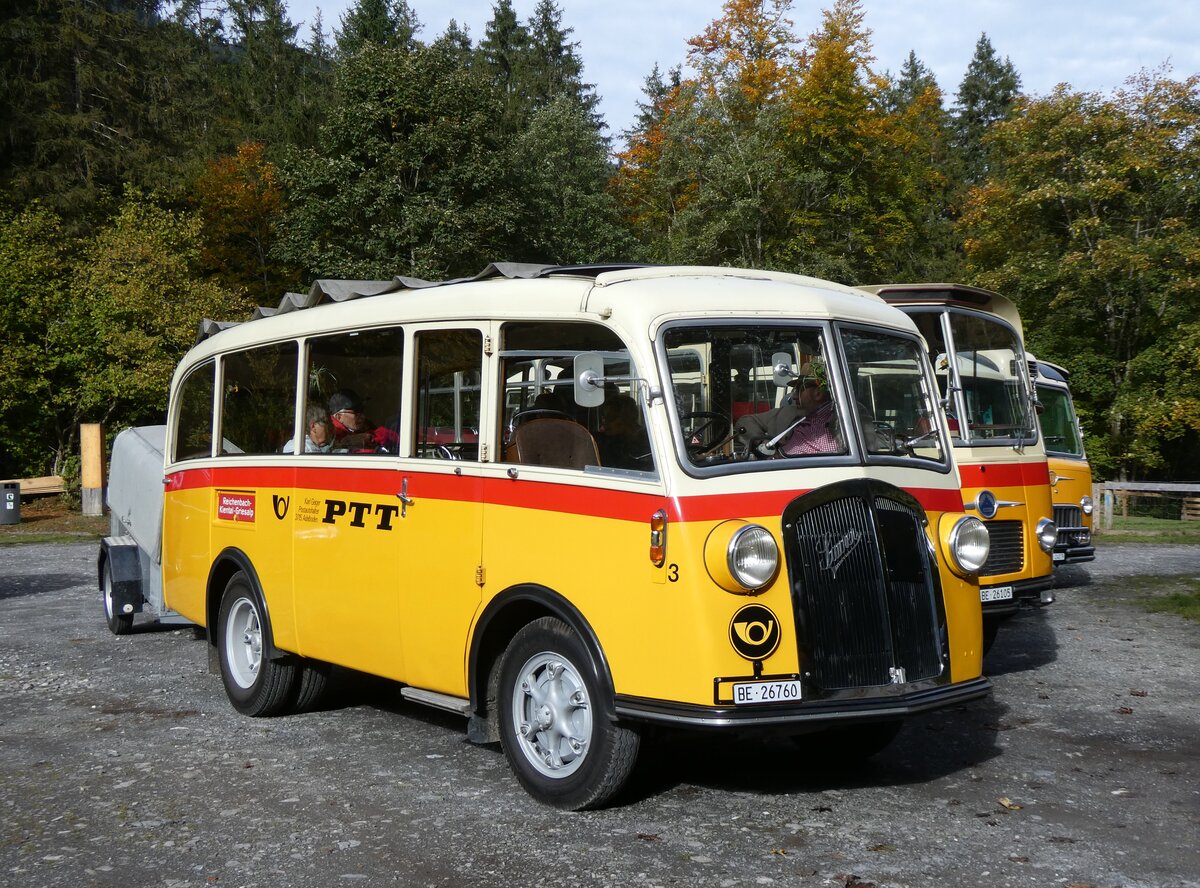 (268'027) - Schmid, Th�rishaus - Nr. 3/BE 26'760 - Saurer/Gangloff (ex Geiger, Adelboden Nr. 3) am 12. Oktober 2024 in Kiental, Loosplattenalp