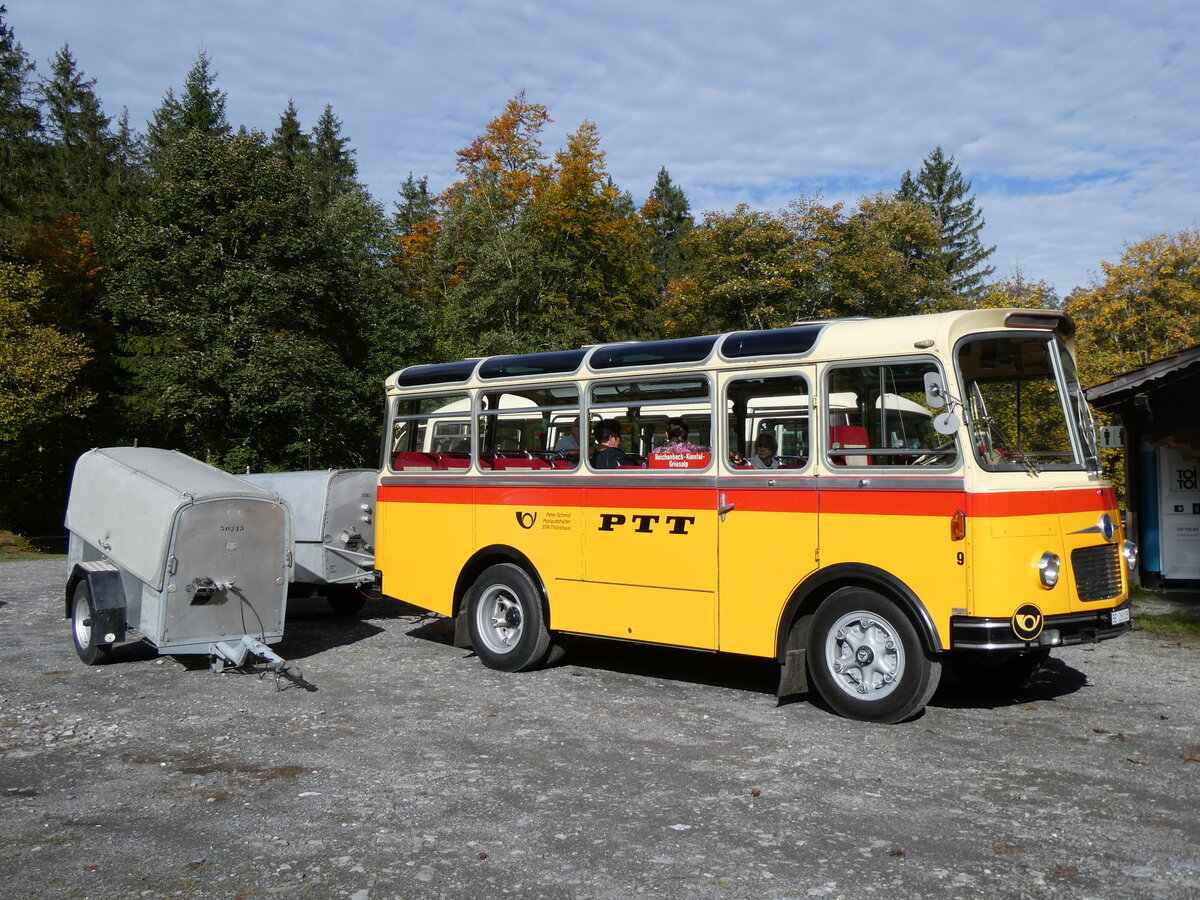 (268'038) - Schmid, Th�rishaus - Nr. 9/BE 26'105 - Saurer/R&J (ex Geiger, Adelboden Nr. 9) am 12. Oktober 2024 in Kiental, Loosplattenalp