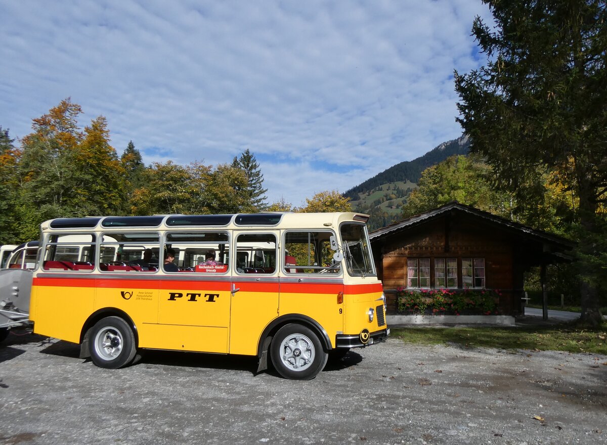 (268'039) - Schmid, Th�rishaus - Nr. 9/BE 26'105 - Saurer/R&J (ex Geiger, Adelboden Nr. 9) am 12. Oktober 2024 in Kiental, Loosplattenalp