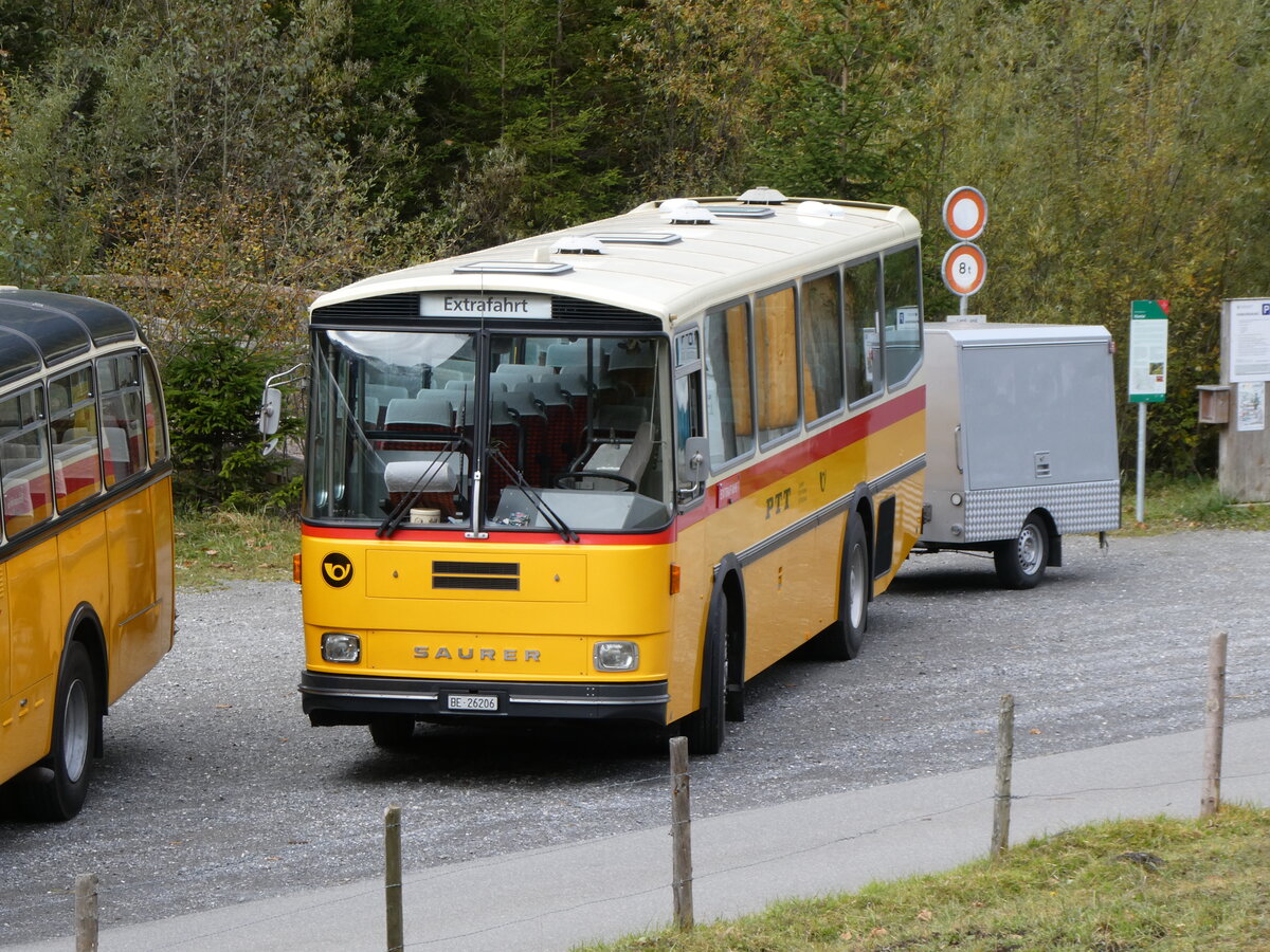(268'052) - Schmid, Th�rishaus - BE 26'206 - Saurer/T�scher (ex P 24'244) am 12. Oktober 2024 in Kiental, Tschingelsee