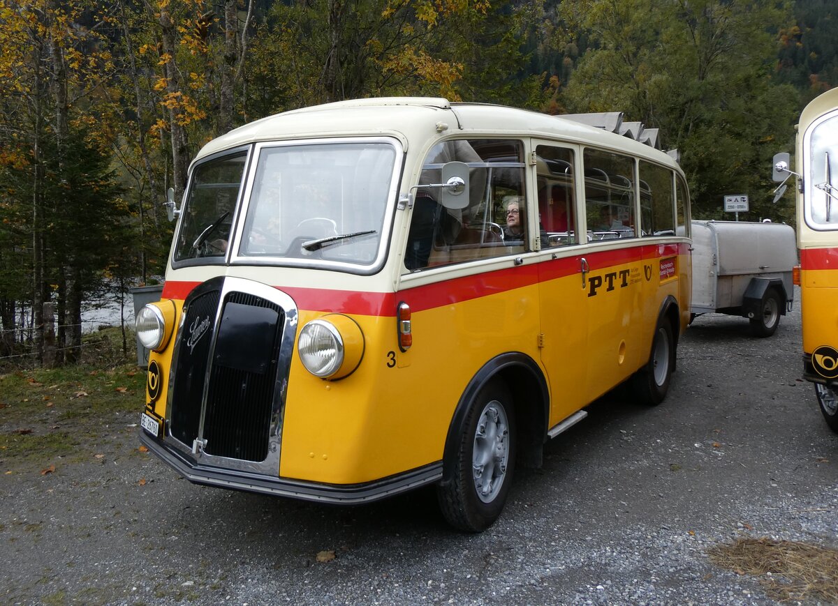 (268'054) - Schmid, Th�rishaus - Nr. 3/BE 26'760 - Saurer/Gangloff (ex Geiger, Adelboden Nr. 3) am 12. Oktober 2024 in Kiental, Tschingelsee