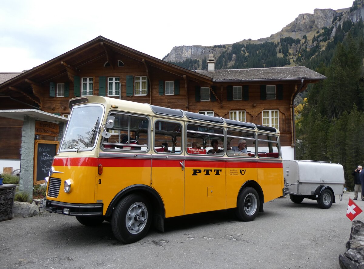 (268'072) - Schmid, Th�rishaus - Nr. 9/BE 26'105 - Saurer/R&J (ex Geiger, Adelboden Nr. 9) am 12. Oktober 2024 auf der Griesalp