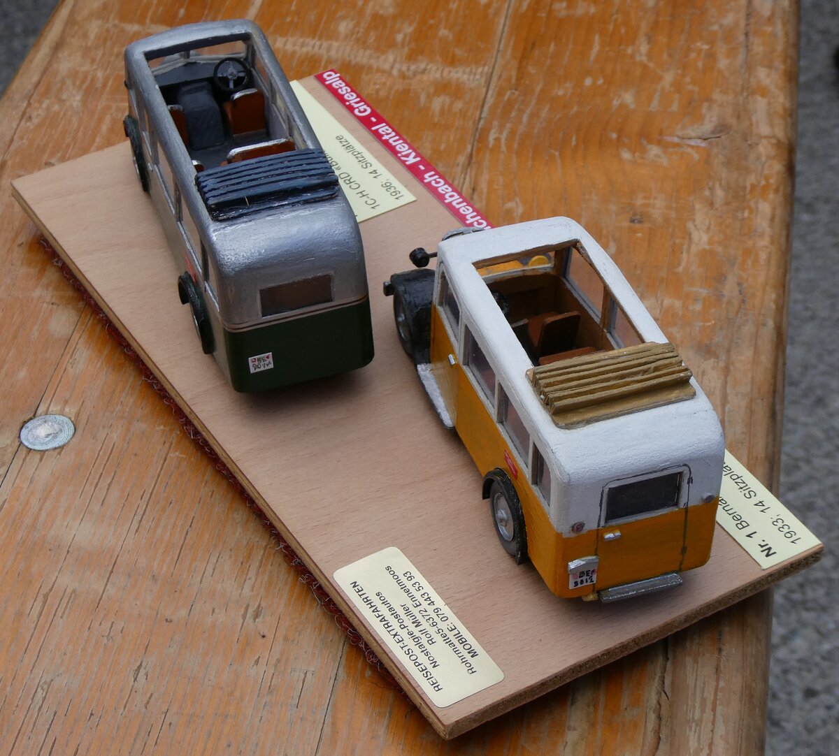 (268'092) - Geiger, Adelboden - Nr. 2 - Saurer/R&Str. + Nr. 1 - Saurer/Adler am 12. Oktober 2024 auf dem Bundl�ger (Holzmodelle)