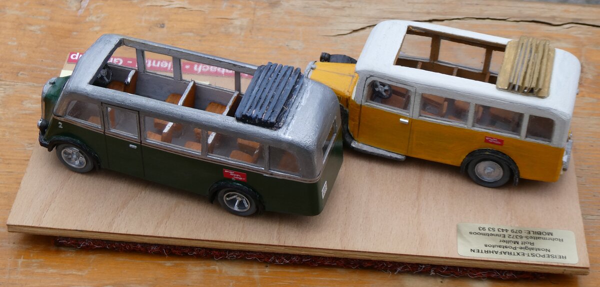 (268'093) - Geiger, Adelboden - Nr. 2 - Saurer/R&Str. + Nr. 1 - Saurer/Adler am 12. Oktober 2024 auf dem Bundl�ger (Holzmodelle)