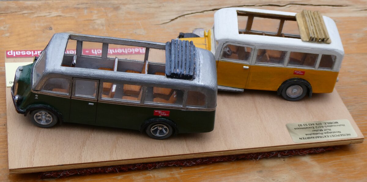 (268'094) - Geiger, Adelboden - Nr. 2 - Saurer/R&Str. + Nr. 1 - Saurer/Adler am 12. Oktober 2024 auf dem Bundl�ger (Holzmodelle)