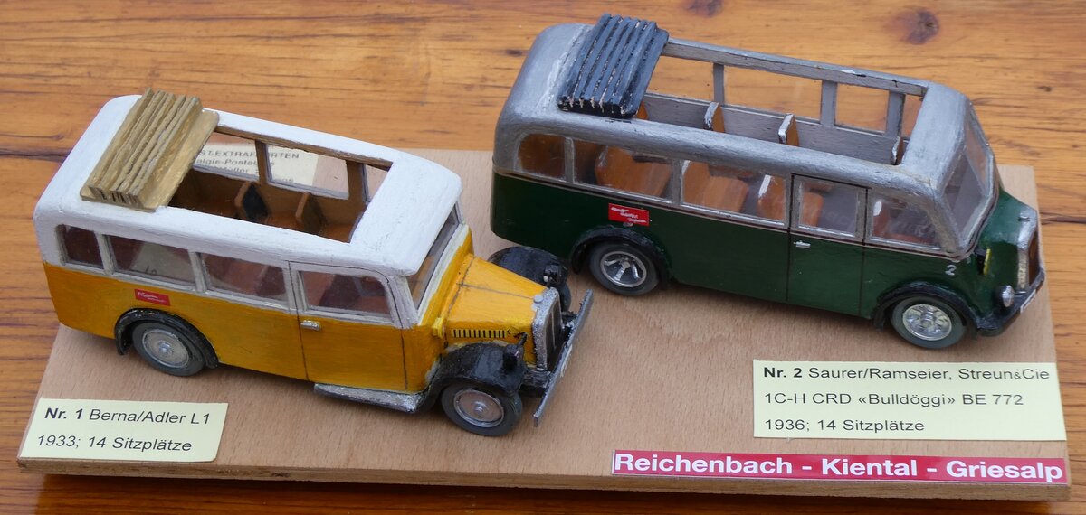 (268'095) - Geiger, Adelboden - Nr. 1 - Saurer/Adler + Nr. 2 - Saurer/R&Str. am 12. Oktober 2024 auf dem Bundl�ger (Holzmodelle)