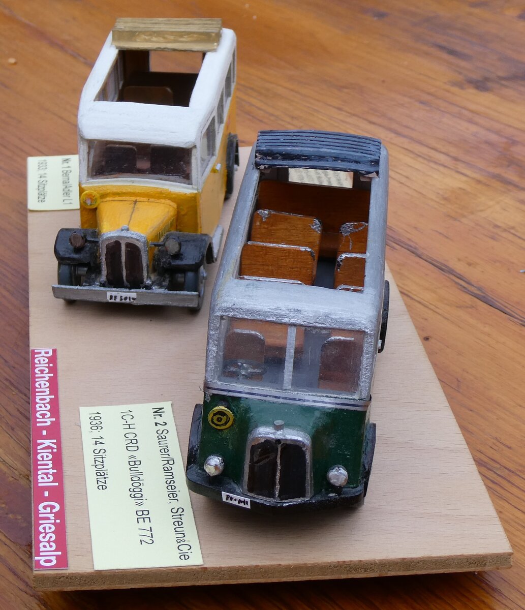 (268'097) - Geiger, Adelboden - Nr. 1 - Saurer/Adler + Nr. 2 - Saurer/R&Str. am 12. Oktober 2024 auf dem Bundl�ger (Holzmodelle)