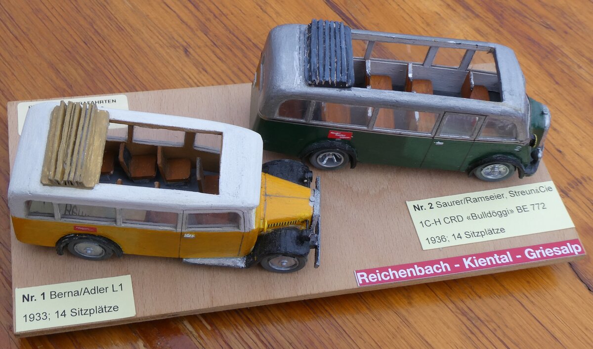 (268'098) - Geiger, Adelboden - Nr. 1 - Saurer/Adler + Nr. 2 - Saurer/R&Str. am 12. Oktober 2024 auf dem Bundl�ger (Holzmodelle)