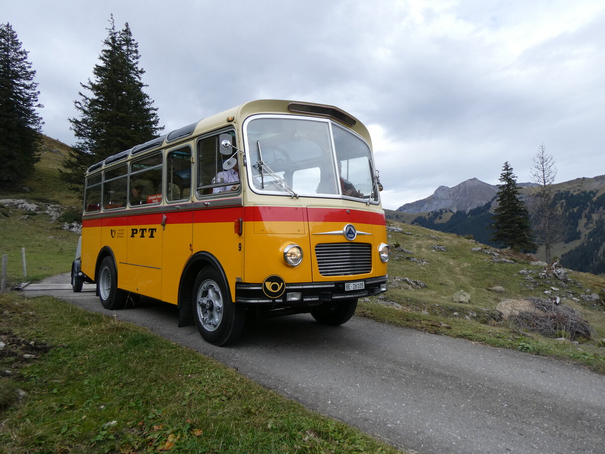 (268'124) - Schmid, Th�rishaus - Nr. 9/BE 26'105 - Saurer/R&J (ex Geiger, Adelboden Nr. 9) am 12. Oktober 2024 bei der Bundalp