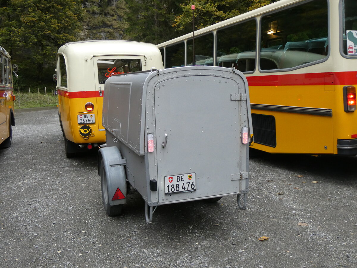 (268'170) - PostAuto Bern - BE 188'476 - S�cheron/PTT Gep�ckanh�nger (ex Portenier, Adelboden Nr. 1; ex Geiger, Adelboden Nr. 1; ex P 2838) am 12. Oktober 2024 in Kiental, Tschingel
