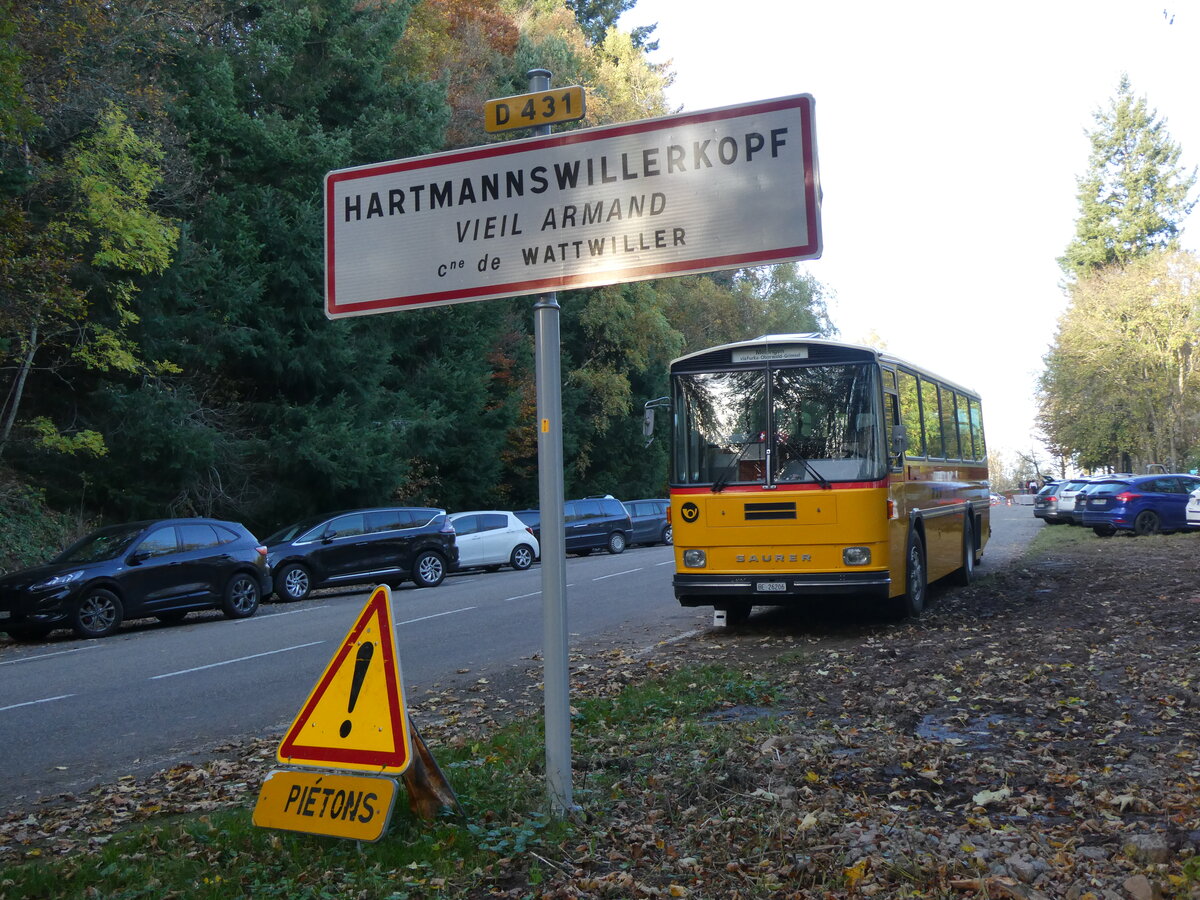 (268'793) - Aus der Schweiz: Schmid, Th�rishaus - BE 26'206 - Saurer/T�scher (ex P 24'244) am 27. Oktober 2024 in Wattwiller, Vieil Armand Hartmannswillerkopf