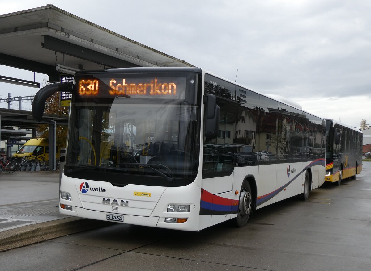 (269'284) - PostAuto Ostschweiz - SZ 124'525/PID 5262 - MAN (ex SG 436'816; ex Geissmann, H�gglingen) am 19. November 2024 beim Bahnhof Uznach