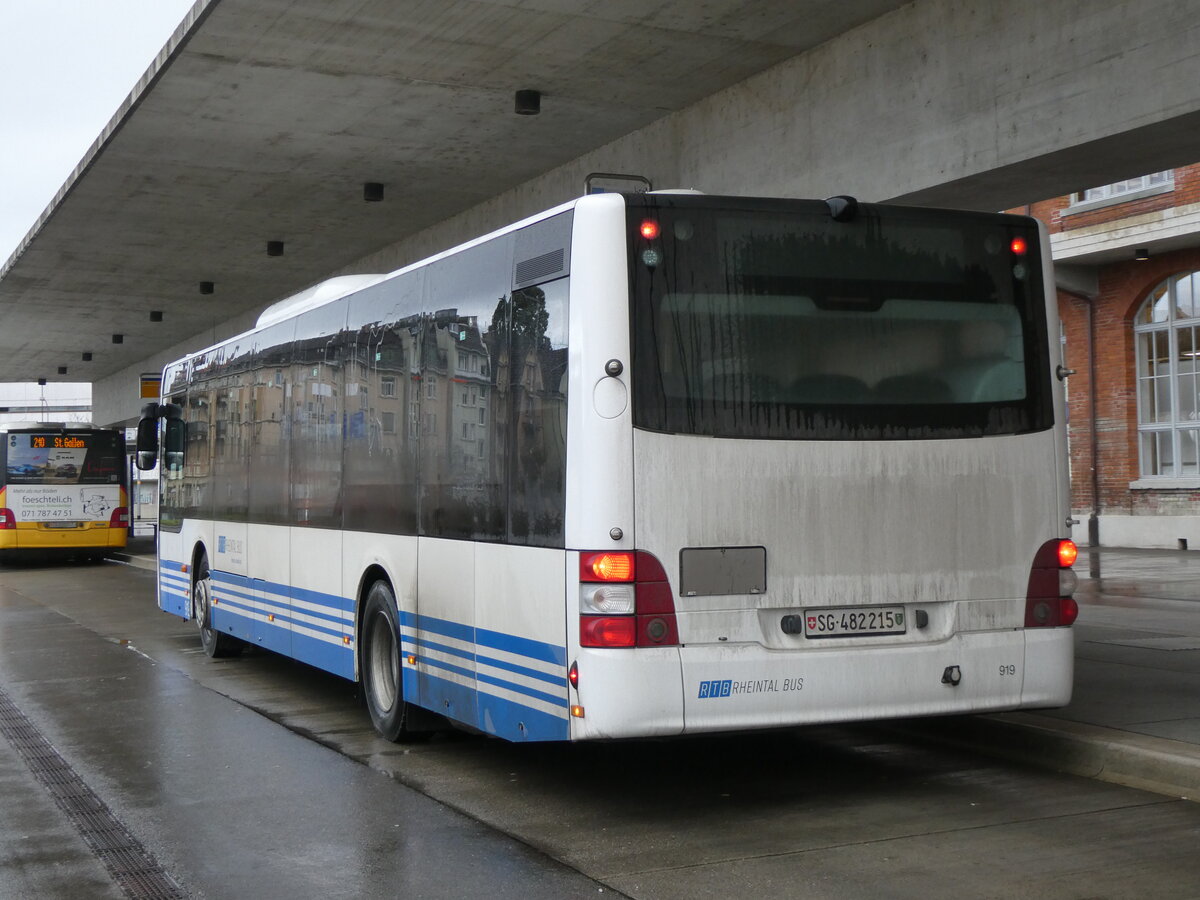 (269'415) - RTB Altst�tten - Nr. 919/SG 482'215 - MAN (ex StadtBUS, Frauenfeld Nr. 919; ex RTB Altst�tten Nr. 919; ex PostBus/A BD 15'352) am 28. November 2024 in Arbon, Bushof