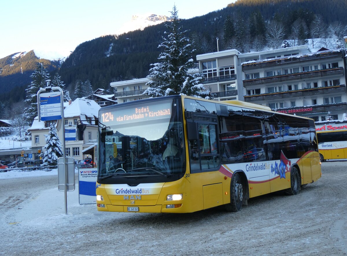 (270'398) - GrindelwaldBus, Grindelwald - Nr. 20/BE 349'361 - MAN/G�ppel am 29. Dezember 2024 beim Bahnhof Grindelwald