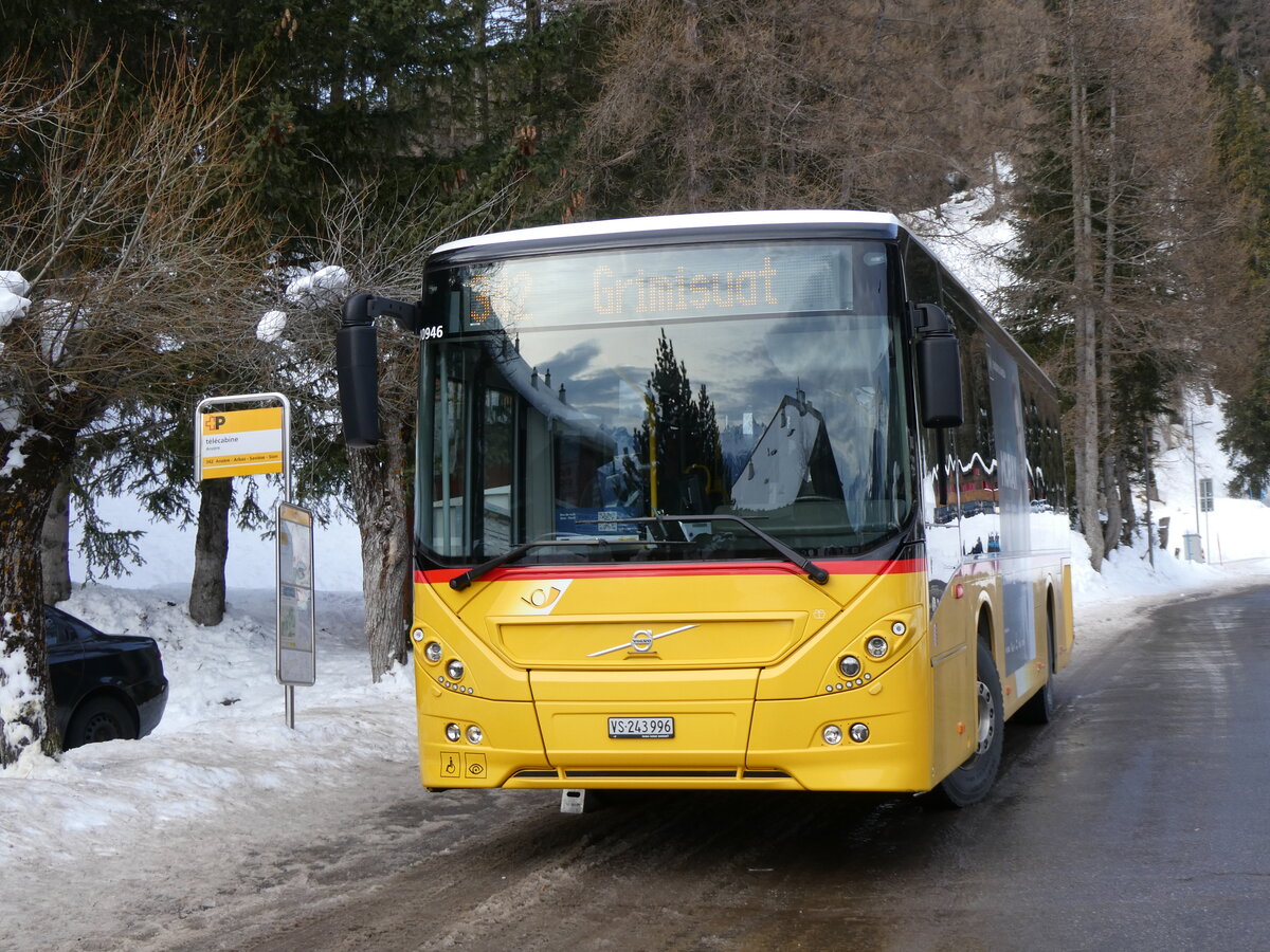 (270'547) - PostAuto Wallis - Nr. 20/VS 243'996/PID 10'946 - Volvo am 2. Januar 2025 in Anz�re, T�l�cabine