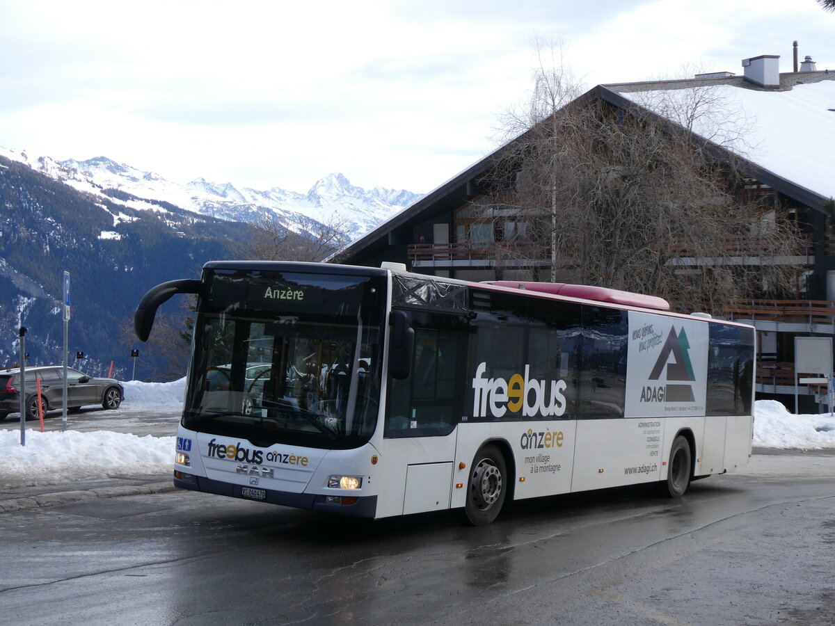 (270'550) - Buchard, Leytron - Nr. 72/VS 240'470 - MAN (ex PostAuto Wallis Nr. 68/PID 4778; ex Lathion, Sion Nr. 68) am 2. Januar 2025 in Anz�re, T�l�cabine