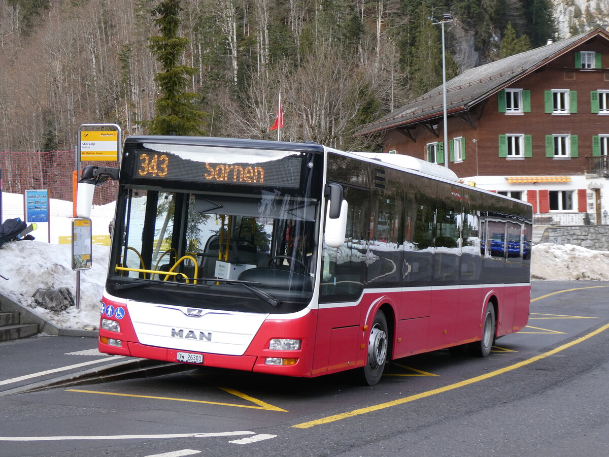 (271'411) - PostAuto Zentralschweiz - Nr. 530/OW 26'301/PID 12'338 - MAN (ex Dr. Richard, A-Wien Nr. 1418) am 24. Januar 2025 auf der St�ckalp