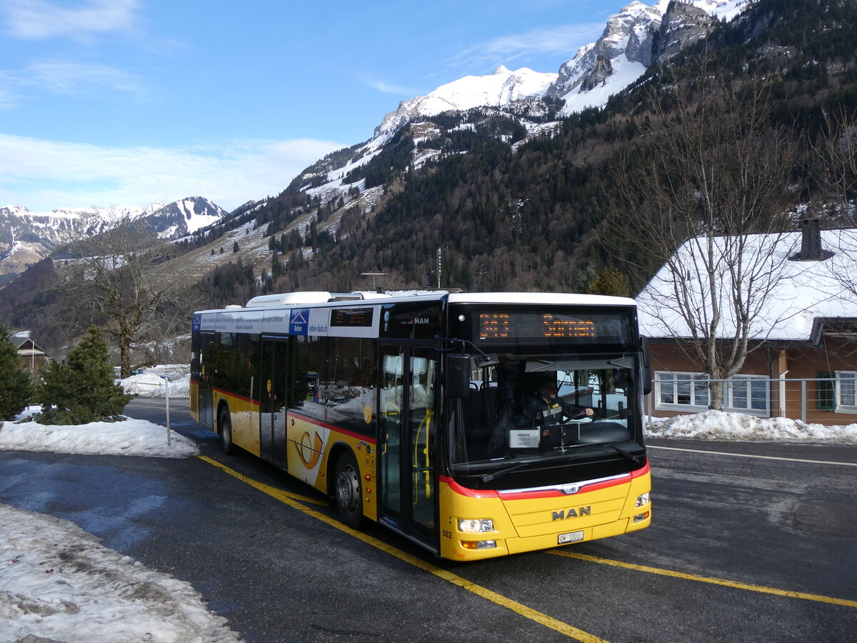(271'434) - PostAuto Zentralschweiz - Nr. 502/OW 10'002/PID 10'266 - MAN (ex Nr. 5; ex Dillier, Sarnen Nr. 5) am 24. Januar 2025 auf der St�ckalp