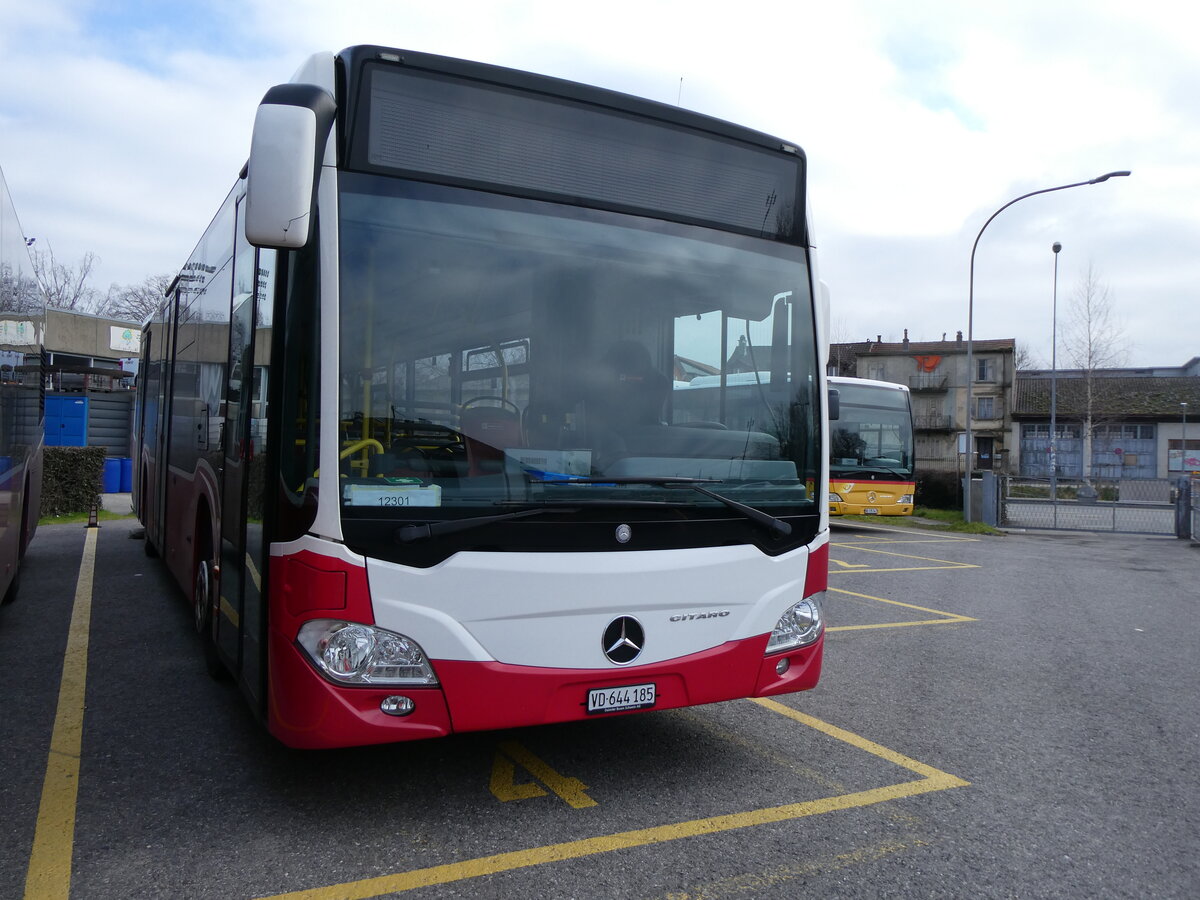 (271'587) - CarPostal Ouest - VD 644'185/PID 12'301 - Mercedes (ex Intertours, Domdidier Nr. 486; ex Wiener Linien, A-Wien Nr. 8122) am 1. Februar 2025 in Yverdon, Garage 