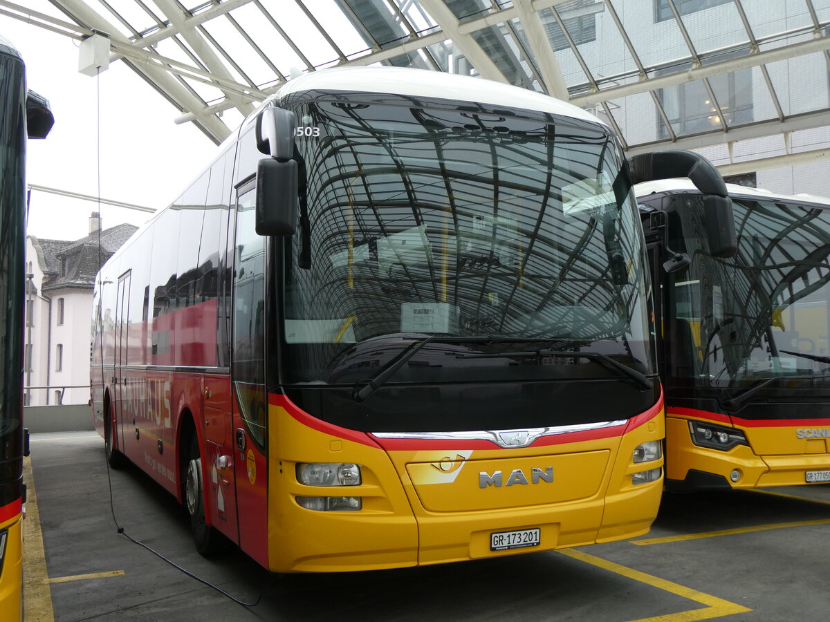 (271'939) - PostAuto Graub�nden - GR 173'201/PID 10'503 - MAN am 14. Februar 2025 in Chur, Postautostation