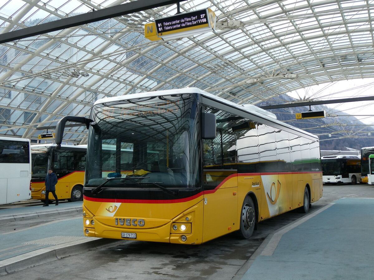 (272'013) - PostAuto Graub�nden - GR 179'711/PID 11'405 - Iveco am 14. Februar 2025 in Chur, Postautostation