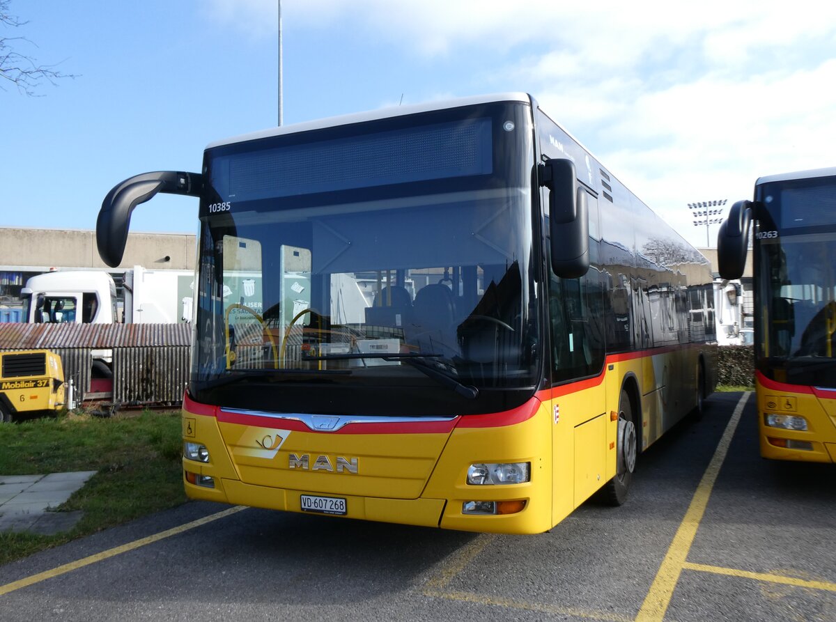 (272'083) - CarPostal Ouest - VD 607'268/PID 10'385 - MAN (ex JU 52'241; ex Nr. 60) am 15. Februar 2025 in Yverdon, Garage